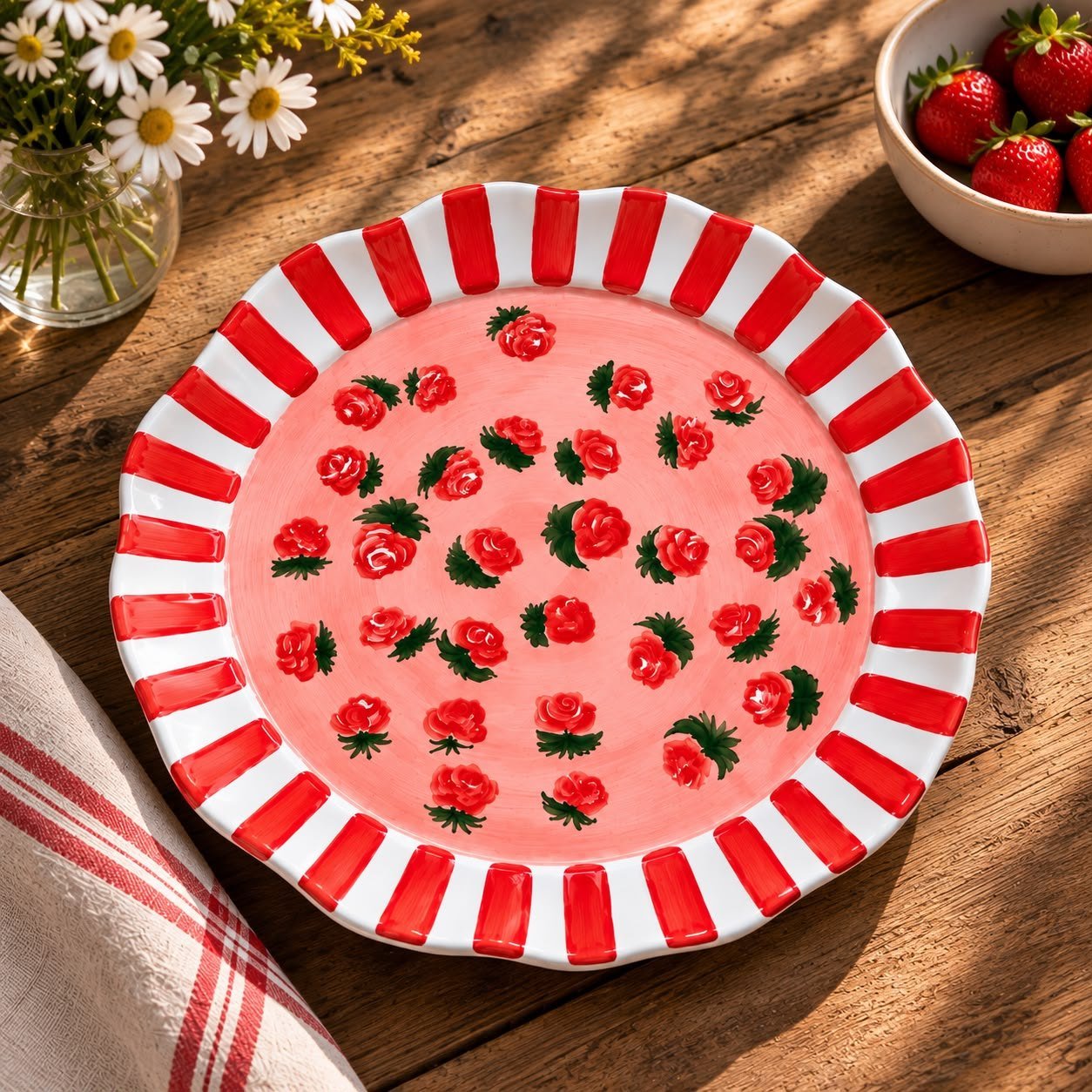 Rosa plate on a wooden table