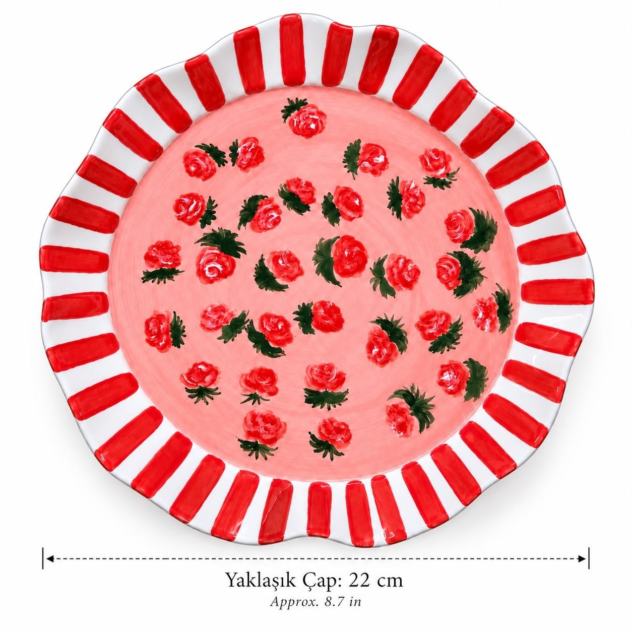 Rosa tabak ölçüleri: yaklaşık çap 22 cm